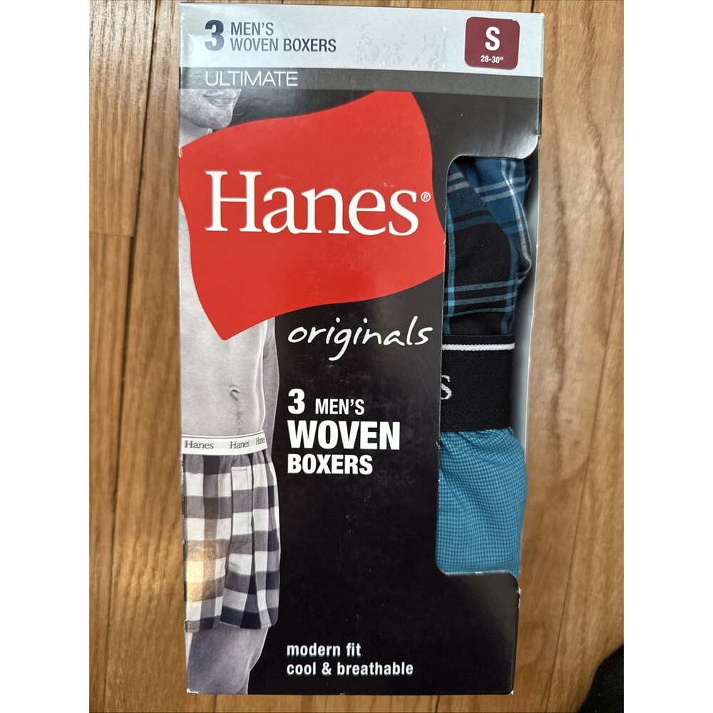 Hanes Originals Men's Woven Boxers  (3 Pack) Size Small S 28”-30” NIB